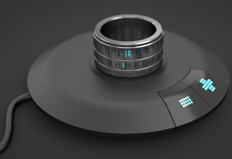 The Ring Clock on its charging station.  