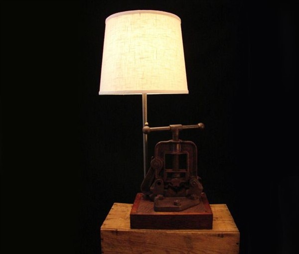 A lamp incorporating an old vice into the design. 