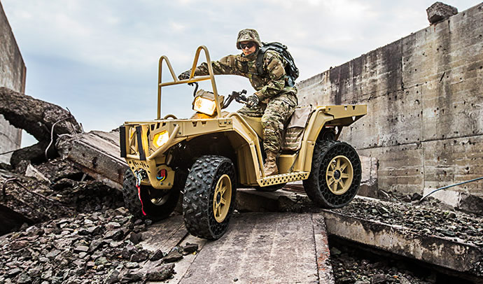 Polaris ATV with Military-Grade Airless Tires, Rough Terrain