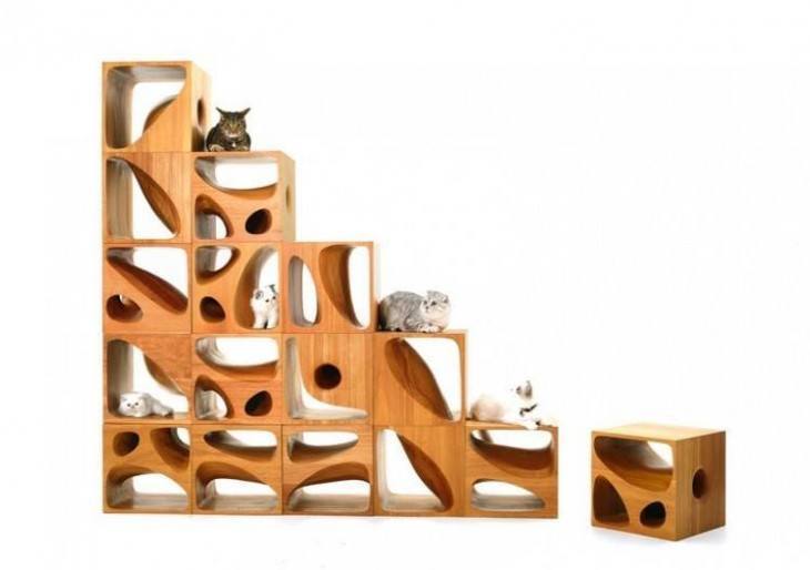 CATable 2.0 Are Stackable Wood Cubes for Your Feline Friends