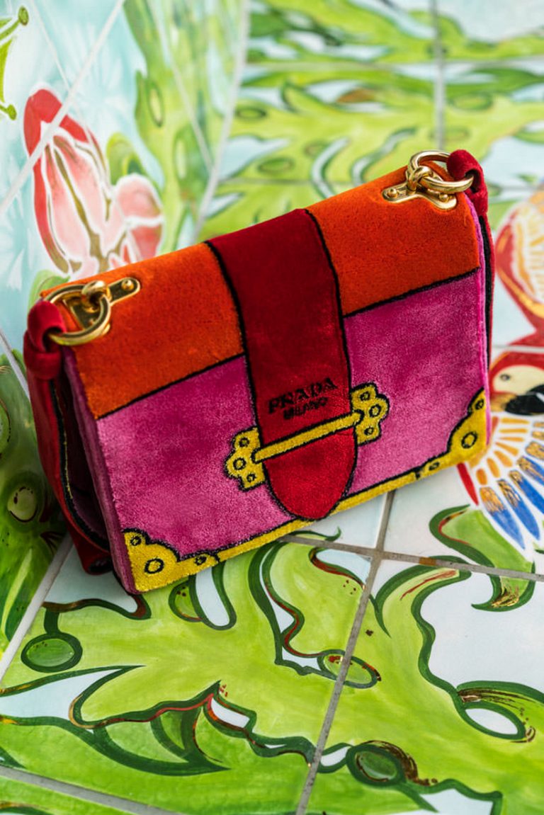Prada Cahier Velvet Clutch Bag Multicolor